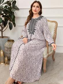 Al Najma Đầm phong cách Ả Rập in kỹ thuật số cổ tròn thanh lịch cỡ lớn cho nữ, kín đáo - Nhiều màu - Xem 1