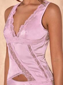 SHEIN BAE 女士纯色蕾丝 V 领时尚吊带背心