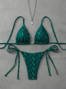 Swim Vcay 2 件套 Springbreak 2025 花卉印花露背三角上衣和侧系带下装比基尼套装，夏日海滩