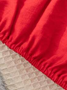 年轻女孩夏季新款红色细肩带飘逸领短款上衣和心形刺绣牛仔短裤两件套休闲甜美装 - 彩色 - 查看 5