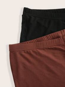 SHEIN EZwear Quần legging dệt kim màu trơn cỡ lớn cho nữ - Cà phê nâu - Xem 7