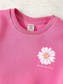 SHEIN 2pcs Baby Girls' Casual Simple Design Long Sleeve Top And Long Pants Set, Thickened For Autumn/Winter