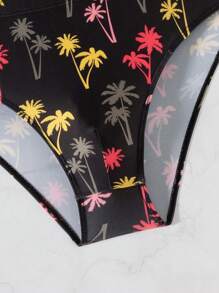 Manfinity Swimmode Men's Palm Tree Printed Casual Swim Trunks - Black - View 5