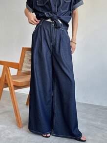 FRIFUL Conjunto de 2 piezas para mujer de pantalón largo y top de manga corta de mezclilla, de moda para el verano - Azul - Ver 8