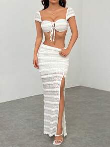 SHEIN PETITE 无袖短款上衣和长裙套装