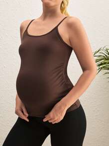 SHEIN Maternity Solid Color Camisole, Outdoor Sports Yoga Top - Brown - View 1