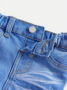 SHEIN Pantalones vaqueros azules de corte slim, con efecto desgastado, rotos y deshilachados, de alta elasticidad, para niño, para primavera/verano, moda callejera, vacaciones de primavera - Lavado ligero - Ver 3