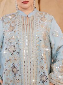 Layrah Plus Size Women Long Sleeve Embroidered Arabian Dress,Modest - Green - View 5