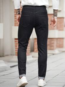 Manfinity Homme Men's Washed Grey Denim Stretch Skinny Jeans - Dark Grey - View 2