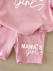SHEIN Happikins Baby Girl Casual Minimalist Short Sleeve Shorts Set, Suitable For Summer - Pink - View 4