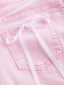 SHEIN MOD 女士简约休闲牛仔半身裙配蝴蝶结口袋装饰