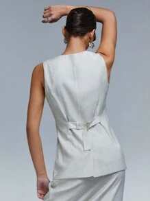 Athîral Women's Stone Button Front Line Look Waistcoat , Everyday Wear Tailoring - Apricot - View 5