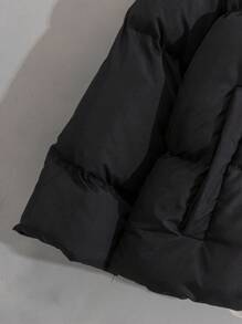 RueChic Men Allover Printed Lining Regular Hooded Padded Coat - Black - View 4