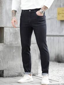 Manfinity Homme Men's Washed Grey Denim Stretch Skinny Jeans - Dark Grey - View 6