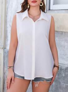 SHEIN LUNE Women Plus Size Solid Color Turndown Collar Cardigan - White - View 3