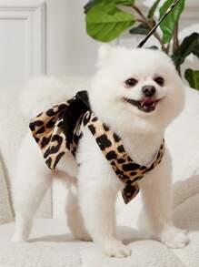 PETSIN 1 Set Pet Fashionable Leopard Print Bow Decor Harness & Leash Suit, For Cats And Dogs