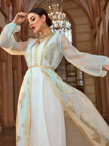 Al Najma Women's Elegant Butterfly Pattern Turkish & Arabic Traditional Long Dress