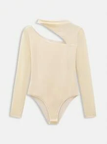 Maija Body de estilo nuevo para primavera y verano con escote en color albaricoque, cintura asimétrica y calado, sexy, urbano, moderno, elegante, sin mangas, apropiado para uso diario, casual, salidas, vacaciones, fiestas, bodas y citas - Albaricoque - Ver 7