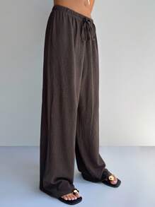 SHEIN Forever 21 Women Brown Texture Vacation Casual Home Pants