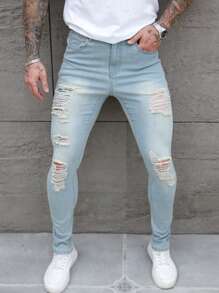 Manfinity LEGND Deep Blue Washed Loose Fit Straight Leg Casual Jeans, Urban Chill Style - Dark Wash - View 1