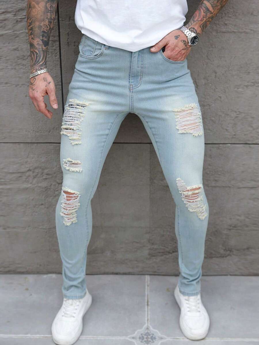 Manfinity LEGND Deep Blue Washed Loose Fit Straight Leg Casual Jeans, Urban Chill Style - Dark Wash - View 1