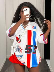 BamGleam Camiseta suelta de mujer de moda casual con estampado de BamGlam