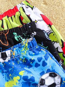 SHEIN 3-Pack Tween Boys Athletic Casual Shorts, Beach Swimsuit, Swimwear Vacation Set For Swimming, Beach, Surfing