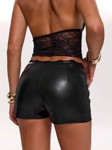 SHEIN BAE Short femme  avec bordure en dentelle et laçage croisé à la taille, convient pour les voyages de printemps/été, les festivals de musique country, les tenues de concert