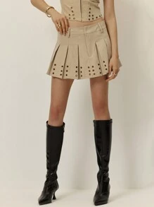 Poéselle Damen Nieten Rock Khaki Rock Lässig Damen Plissee Personalisiert Taillengürtel Mini Rock Damen Röcke Sommer Damen Boho Sommer Western Wear Damen Y2k Frühling Damen Damen Süß Lässig Damen Röcke Unterteil Konzert Damen Sommer Shirts Cowgirl Sommer Streetwear Western Damen Streetwear Damen Frühling - Khaki - Übersicht 6