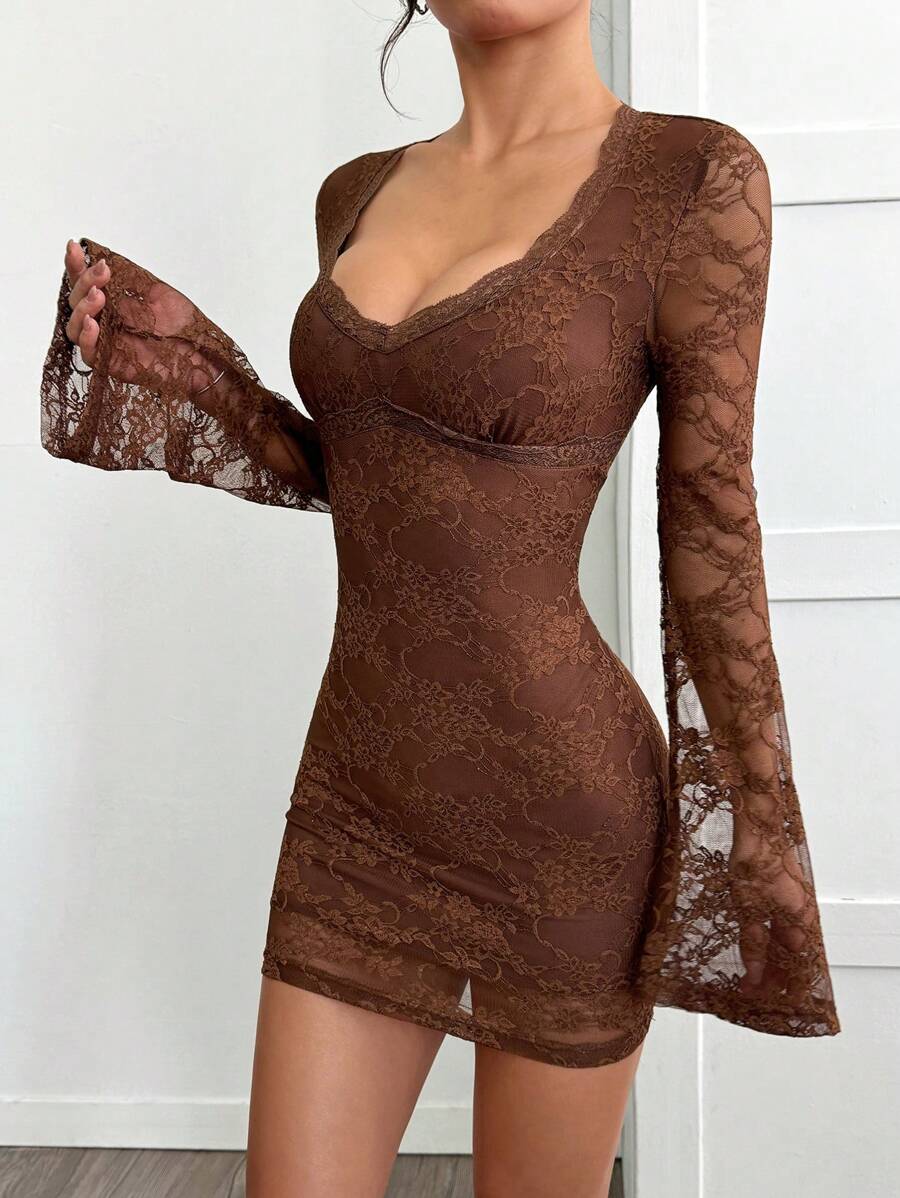 Comfortcana Women Simple Fashion Daily Casual Short Dress - Brown - View 1