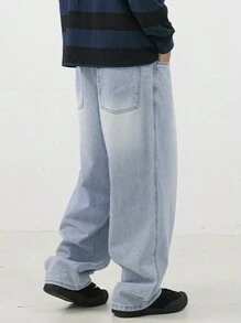 DAZY Plain Blue Men's Washed Denim Jeans, All-Season - Blue - View 2