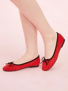 CUCCOO DOLLMOD Women's Casual Flat Shoes With Bow Decor & Contrast Color Spring Shoes Spring Break Easter - Red - View 4