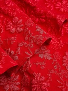 Sweetra Plus Size Women Elegant Floral Jacquard Double Layer Hem Tube Top Mini Dress, Suitable For Holiday,Party, Dance Events Wedding Day Wedding Guest - Red - View 5