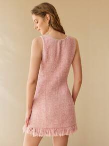 MOTF PREMIUM PEARL TRIM FRINGE HEM DRESS - Pink - View 5