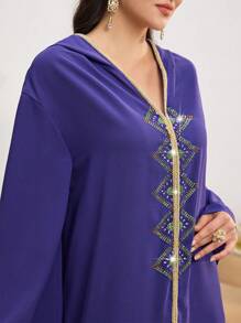 Al Najma 女士宽松长袖连帽拼接阿拉伯风格连衣裙 - 紫色 - 查看 4