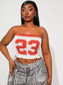 SHEIN SXY Women Plus Size  Spring/Summer Digit Print Bandeau Top,Ibiza,Nashville,Rave,Modest,Chic,