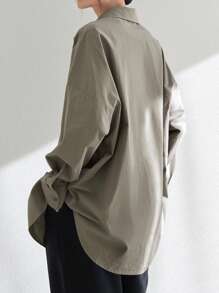 Dazy-Less Camisa de mujer de manga larga con diseño minimalista y casual de negocios, con botones, ropa de mujer de otoño