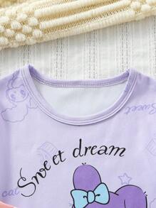 Baby Girl Cute Cartoon Rabbit Print Nightgown Set - Multicolor - View 4