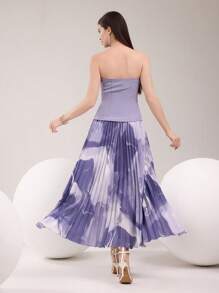 Modelyn Váy xếp ly in họa tiết tie-dye có viền bandeau dành cho nữ - Màu tím - Xem 3