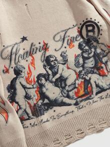 ROMWE MEN Street Life Men's Autumn/Winter Angel Logo Long Sleeve Crew Neck Sweater - Khaki - View 4