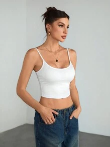 SHEIN Tall 4pcs Women Simple Solid Color Casual Versatile Cropped Camisole - Multicolor - View 8