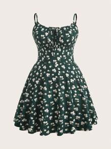 Solavibe Vestido Mini de Verano Talla Grande, Sexy, Verde Oscuro, con Estampado Floral, Tirantes Espagueti, Estilo Milkmaid - Blanco - Ver 4