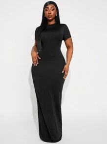 SHEIN SXY Plus Size Spring/Summer Elegant Solid Color Slim Fit Dress,Ibiza,Nashville,Rave,Modest,Chic,