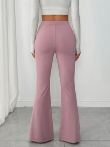Muchica Women High Waist Solid Color Casual Versatile Flared Pants With Side Slit - Dusty Pink - View 2