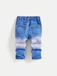 SHEIN Pantalones vaqueros azules de corte slim, con efecto desgastado, rotos y deshilachados, de alta elasticidad, para niño, para primavera/verano, moda callejera, vacaciones de primavera - Lavado ligero - Ver 2