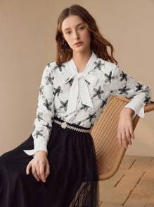 MOTF BLUSA ABOTONADA CON BOTONES CONTRASTANTES DE LENTEJUELAS - Blanco y Negro - Ver 5