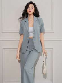 DAZY Women's Solid Loose Fit Blazer Pants Suit Set Work Women Clothes Buisness Attire