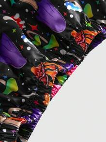 ThisUniqueVibe Magical Colorful Mushroom Print Camisole & Shorts Satin Pajama Set, Casual Loungewear