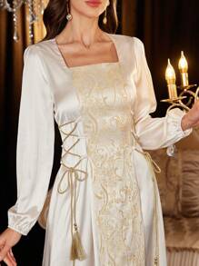 Al Najma 女式交叉腰提花拼接优雅连衣裙