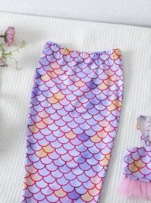 Young Girls Fish Tail Ruffle Bikini Swimwear Set - Multicolor - View 3